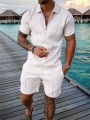 2023 New Summer Men's Shorts Set Short Sleeve Zip Polo Shirt Street T-shirt Two Piece Casual Sportswear Dislikelike.