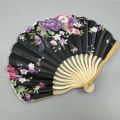 1pc Japanese Style Retro Shell Shaped Fan Silk Cloth Bamboo Folding Fans Wedding Hand Fans Single-side Flower Curved Fanbone. 