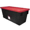 50 Gallon Snap Lid Wheeled Plastic Storage Tote, Black Base/Red Lid, Set of 2. 