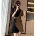 Summer Fashion Short Sleeve Blazer Dresses Women 2022 New French Suit Dress Womens Niche Design Mini Skirts Splicing Belt Dress. 
