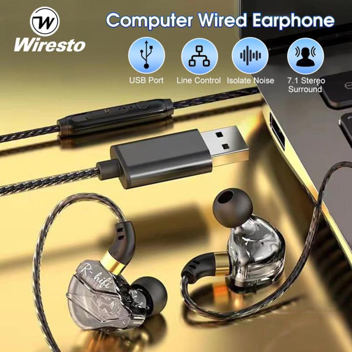 Wiresto Computer Wired Earphone Channel USB Interface Wired Microphone  Computer Headphones Gaming Earphones In Ear Headphones Wired Earphones