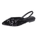 Glittering fairy style evening toe sandals 2024 summer new sequined pointed toe back hollow flat slippers women.