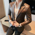 Autumn Winter Men's Leather Jackets Fashion Slim Solid Color Turn Down Collar Leather Blazer Coats Men Business Casual PU Jacket.