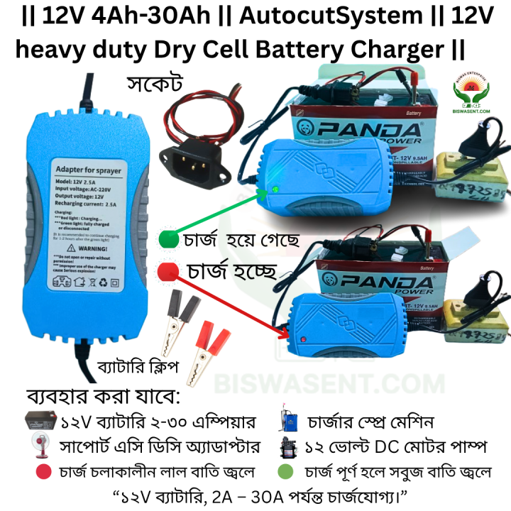 12V 2.3A Battery Charger | 4Ah–18Ah Dry Cell & Sprayer Pump Charger | Auto Cut AC to DC Adapter | Portable Charger