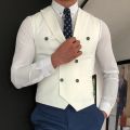Men's Classic Double Breasted Suit Vest White Notch Lapel Waistcoat for Groomsmen for Wedding.