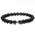 Stainless Steel Black Stone Beaded Bracelet Fitness Fit Life Prayer Dumbbell Bracelets for Men.
