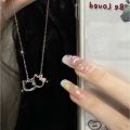 Fashion Hello Kitty Pendant Necklace for Women Girls Cute Cartoon Cat Double Ring Clavicle Chain Charms Chic Delicate Necklace Jewelry Gift.