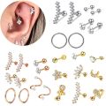 Stainless Steel Crystal Cartilage Earring Set 16G Heart Ear Tragus Piercing Helix Earrings Hoop Bulk Stud Ear Rings Pircing Lot. 