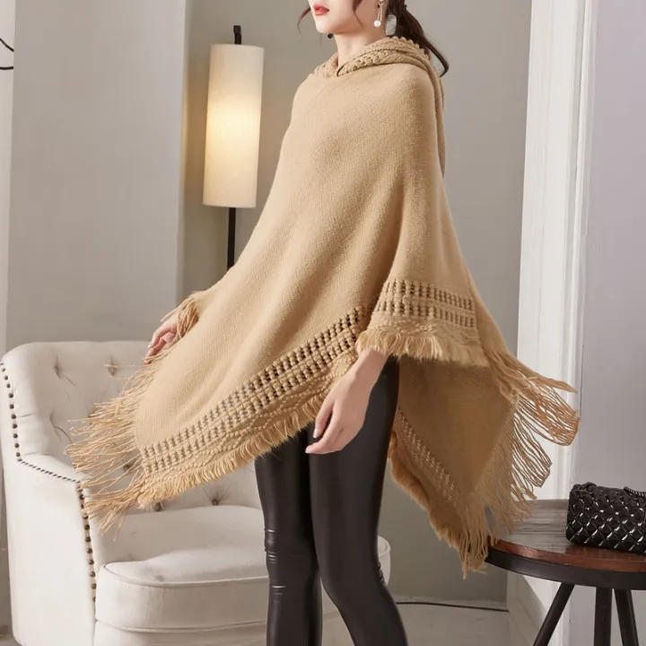 Women's%20Hooded%20Shawl%20Autumn%20and%20Winter%20Loose%20Tassel%20Shawl%20Cape%20Scarf%20Dual-Use%20Sweater%20Coat%20Batwing%20Shirt%20plus%20Size%20Women's%20Clothing%20-%20Image%208