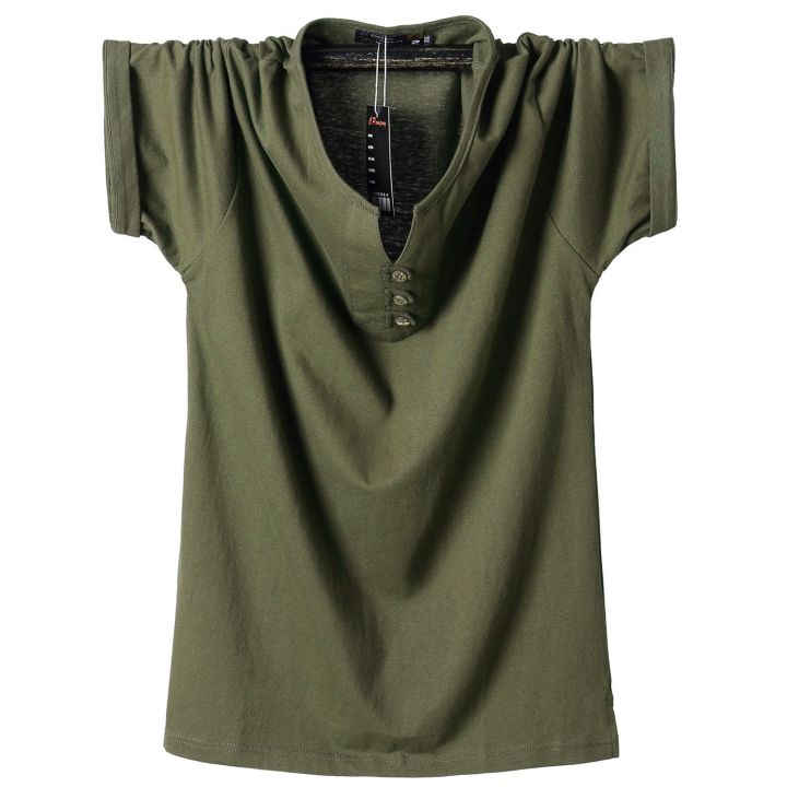 QYLVAWOY Loose Casual Men T Shirt 2022 Summer Oversize Mens T-shirt Cotton Men's Cool Top Solid Fashion V Neck Camisetas FCY495