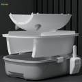 Cat Detachable Fully Enclosed Cat Toilet Pet Supplies with Door Anti Splashing Grey. 
