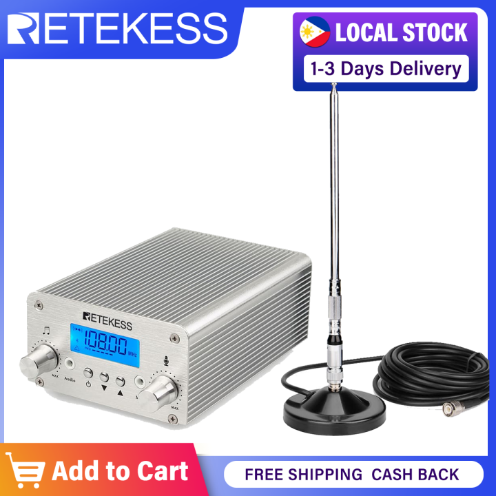 Retekess TR502 15W FM Transmitter Long Range Broadcast Stereo Station 8 Level RF Power Adjustable Support AUX Input USB, PLL broadcast radio with 87MHz-108MHz-100khz for Church, temple, School, Factory, Drive-in Cinema