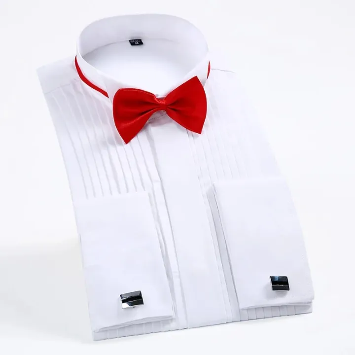 Wing%20Tip%20Collar%20Tuxedo%20Shirt%20Long%20Sleeve%20Men's%20French%20Cuff%20Button%20Wedding%20Dress%20Shirts%20Wingtip%20White%20Black%20Pleat%20with%20Bowtie%20-%20Image%207