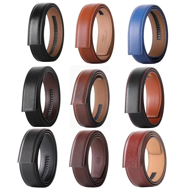 No Buckle 3.5cm Width Cowskin Genuine Leather Belt Men Without Automatic Buckle Strap Male Black Brown Blue Gray White B509 Wearhouse