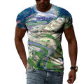 Summer New Terrace Pattern Printed Men's T-shirt Casual Pastoral Quality Short-sleeved Classic Round Neck Loose Quick-drying Top. 