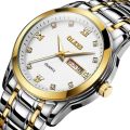 Olevs 8691S Golden & Silver Stainless Steel Analoge Wrist Watch For Men - White Silver & Golden. 