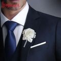 European Wedding Flowers Groom Groomsmen Boutonniere Wedding Prom Men Suit Lapel Pin Silk Ribbon Ceremony Flower Brooch X8715. 