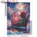 Uniform Texture Rhinestone Art Canvas Diy Craft Rhinestone Painting Kit Colorful Rhinestones for Home Decor Flower Boat Moon Pattern Adult Kids Art Kit. 