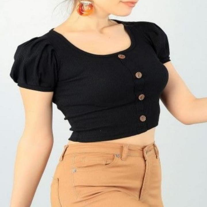 Half Sleeve Crop Top Blouse for Women Show Button