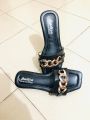Girls Flat Casual Chain Design Slippers Sandals - Ladies Slim Shoes - Womens Fashionable Slips On- Chain Slipper. 