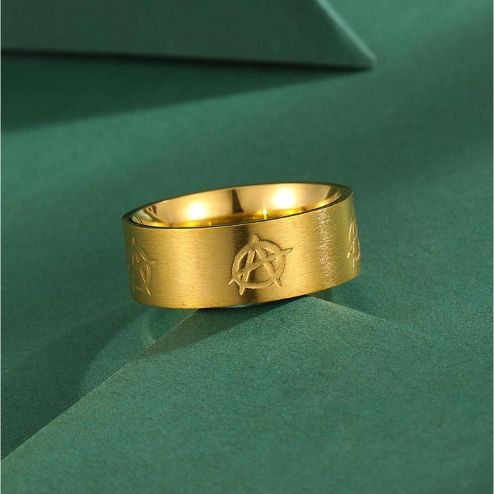 LUTAKU Vintage Anarchy Street Stainless Steel Punk Engraved Symbol Ring For Men Rock Statement Jewelry Gift