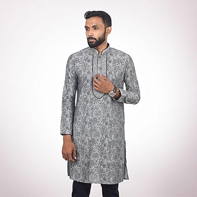 Gray Cotton Regular Fit Short Panjabi for Men