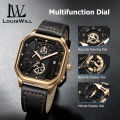 LouisWill Men's Watches Casuals Fashion Watch Quartz Watches Chronograph Business Wristwatches 3ATM Waterproof Watches True Leather Strap Luminous Pointers Wrist Watches with 3 Adjustable Dial for Men. 