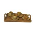 4 Pieces 2 Inch Wooden Tea Cups with piris and wooden tray Wood Coffee Cups Wooden Coffee Mug for Drinking Tea Water Restaurant Cafe Home Serving Entertain, No Dishwasher, 100-200ml.
