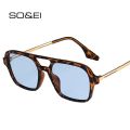 SO EI Retro Double Bridges Women Sunglasses Fashion Pink Gradient Eyewear Trending Hollow Leopard Blue Sun Glasses Men Shades. 