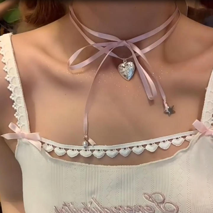 Jewelry Accessories Bow Tie Choker Chain Birthday Party Sweet Heart Necklace Lovely Star Pink Ribbon for Fashion Elegant