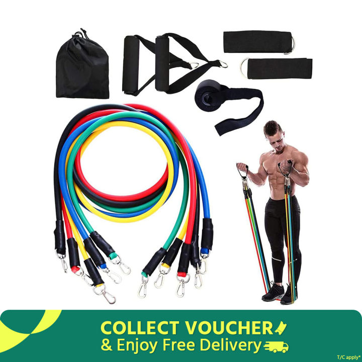 Resistance Bands Set, Including 5 Stackable Exercise Bands with Door Anchor,2 Foam Handle,2 Metal Foot Ring & Carrying Case - Home Workouts, Physical Therapy, Gym Training, Yoga