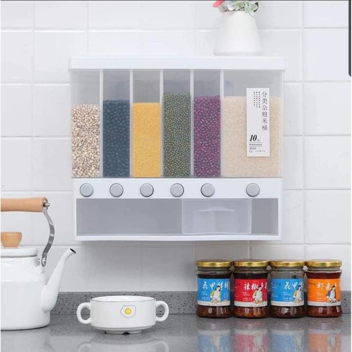 Grains Rack 6 in 1 Wall Mount Kitchen Spice Containers-Dry Food Dispenser-Rice And ...