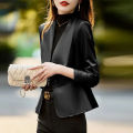 Women Leather Jacket 2024 New Spring Autumn Small Stature High-end Design Waist Closing Temperament Short V-neck Leather Jacket. 