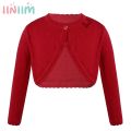 Bow Red Kids Cardigan Sweater Girl Outerwear Long Sleeve Cotton Girls Jacket For 2 4 6 8 10 12 13 Years Old Children Clothes.