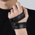 Black Gothic Big Wide Leather Bracelet with Zipper Rivet Wrap Bracelets for Men Women High Quality Button Adjustable Wristbands. 