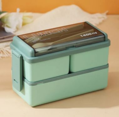 1400 ml Large-capacity Double Layer Plastic Lunch Box for Adults, Kids Leak Proof Meal Prep Portion Control Boxes Style for Compartment Slim Container