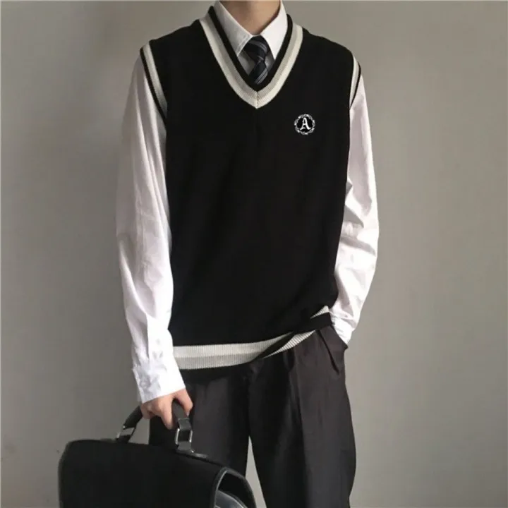 Three-Piece%20Set-College%20WinddkUniform%20Men's%20Sweater%20Vest%20Male%20Student%20TrendjkKnitted%20Sleeveless%20Sweater%20Shirt%20-%20Image%207