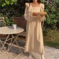 2024 New Korean Ruffles Night Dress for Women Lace Sleepwear Womens One Piece Pajamas Autumn Long Sleeve Square Collar Wear Home. 