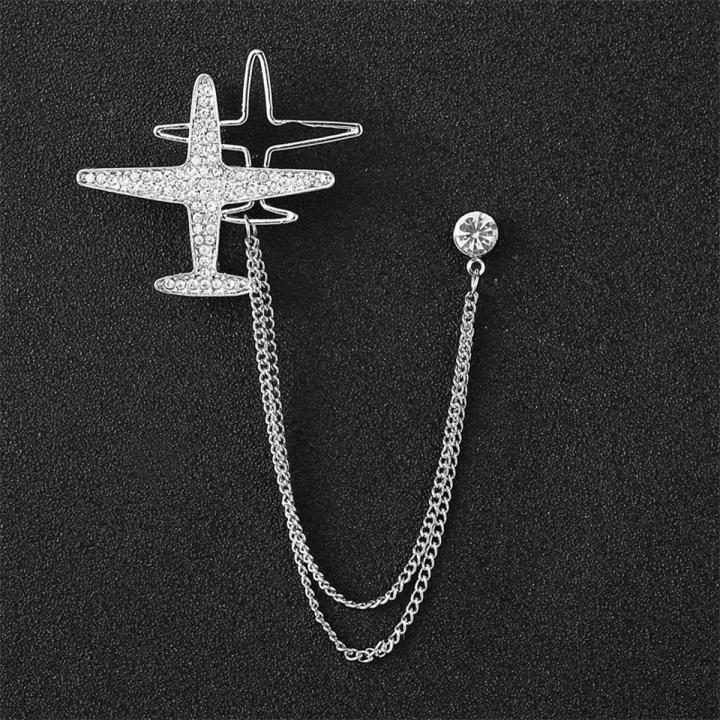 Men's Rhinestone Aircraft Chain Brooch For Fashion Accessories