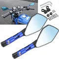 Universal CNC Looking Glass For Motorcycle. Handle rearview Mirror Full Body Metal, Blue 1009. 