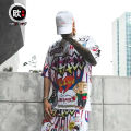 Jnese ins graffiti T-shirt male short-sleeved large size loose summer stuHong Kong trend half-sleeved tshirt. 