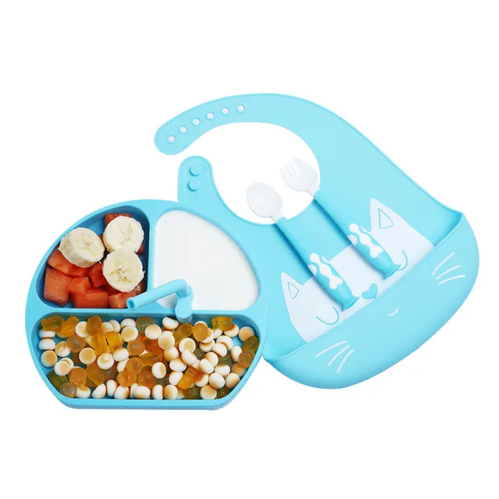 Baby%20Silicone%20Plate%20Children's%20Sucking%20Disc%20Integrated%20Solid%20Food%20Bowl%20Bib%20Spork%20Tableware%20Set%20-%20Image%205