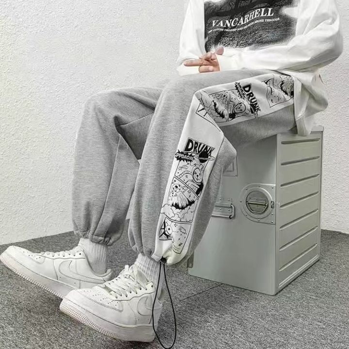 Cartoon%20Stitching%20Casual%20Pants%20Men's%20Loose%20High%20Street%20Design%20Sense%20Niche%20Wide%20Leg%20Track%20Pants%20Autumn%20and%20Winter%20Large%20Size%20Sweatpants%20-%20Image%202
