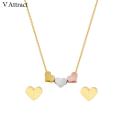 V Attract Stainless Steel Heart Statment Necklace Jewelry Set For Women Bijoux Mariage Fashion Filled Choker Stud Earrings.