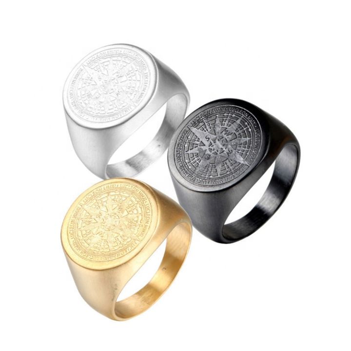 Custom Jewelry 316L Stainless Steel Viking Compass Ring Men Stamped Ring