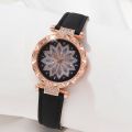 Women's Watch Flower Fashion Quartz Watch Sparkling Rhinestone Analog Wrist Watch & 1pc Rose Flower Bracelet, Gift For Mom Her.