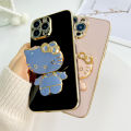 TA for Redmi Note 8 Back Cover Hello Kitty Mirror Folding Bracket Luxury 6D Plating Case Soft Silicone Square Phone Case for Girls. 