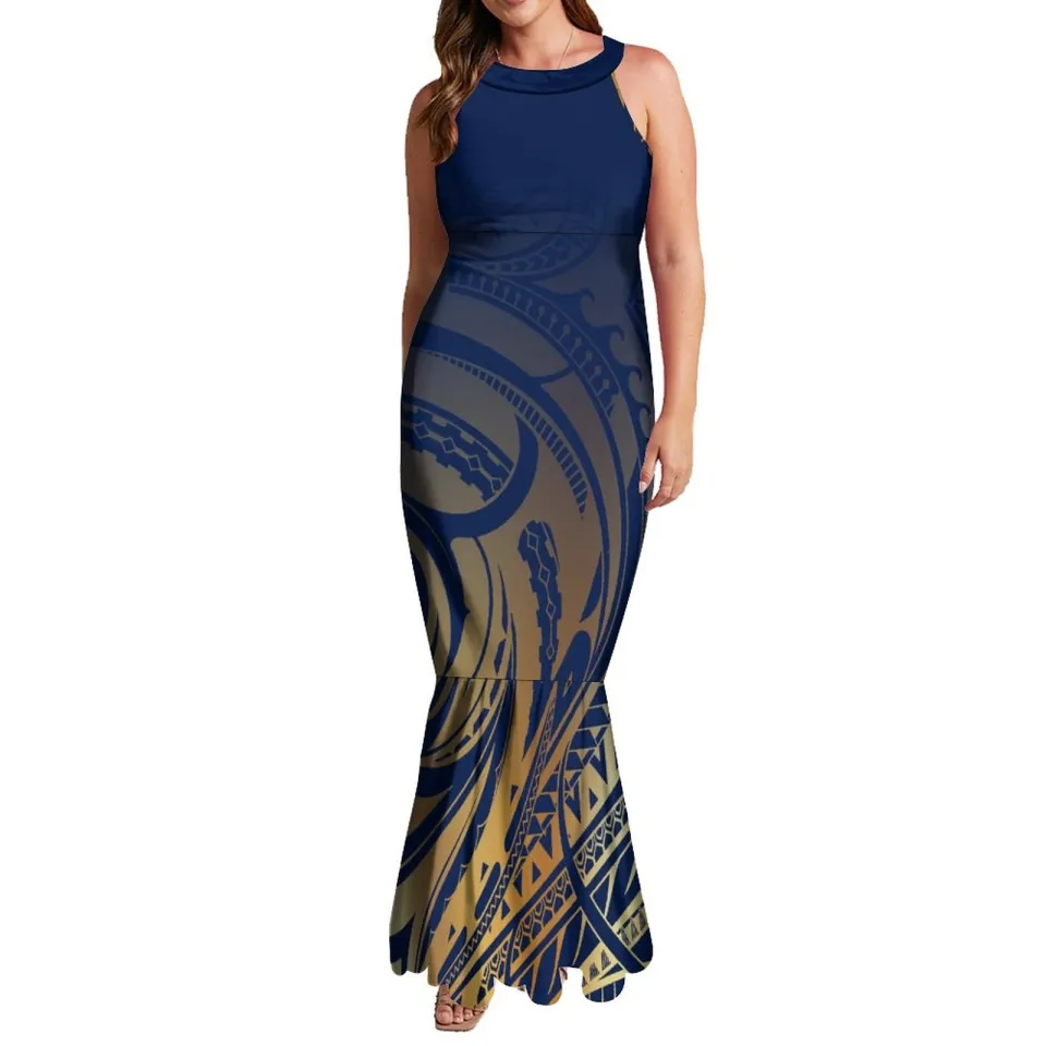 High Quality Custom Pacific Island Dress Pattern Hawaiian Style Mermaid  Fishtail Dresses Match Mens Shirt | Daraz.com.bd
