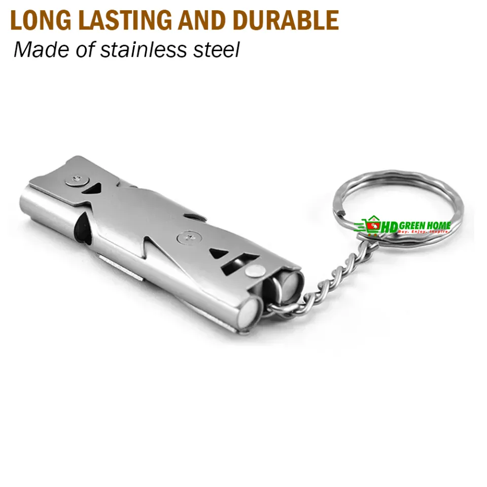 Grey) Dual Tube 150dB Metal Whistle Keyring High Frequency Whistle