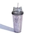 420ml Cat Ear Water Bottle For Girls with Sequins BPA FREE Double wall Tumbler with straw reusable Smoothie Cup DrinkwareBasketball. 